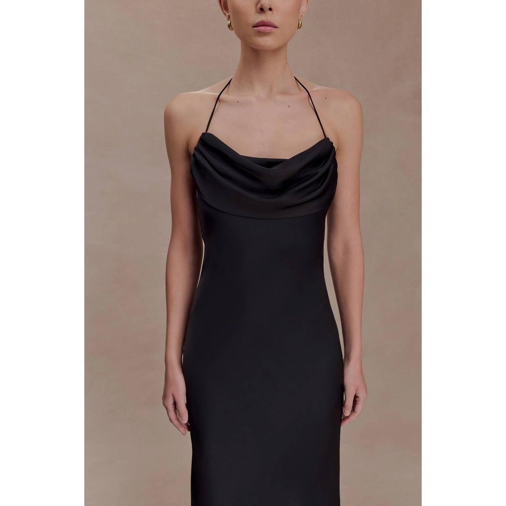 H&M Midi slipdress black Textured Cowl Neck‎ XL spaghetti strap adjustable glam